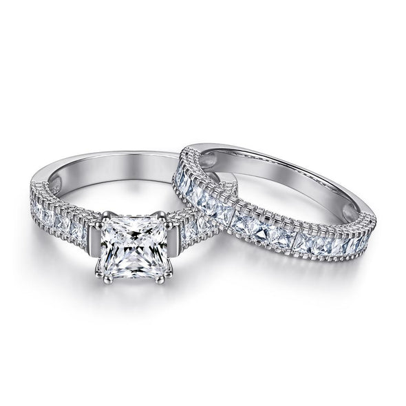 Cushion Cut 2 in 1 Sterling Silver Bridal Set