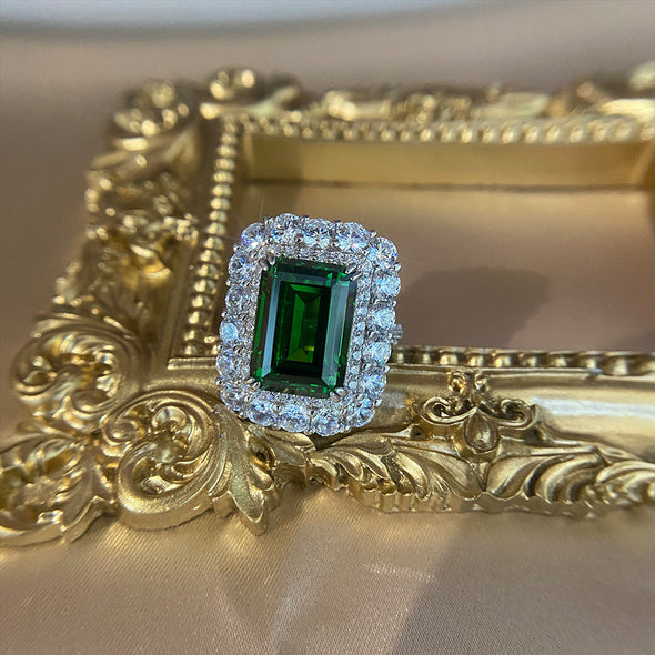 Vintage Emerald Cut Engagement Ring In Sterling Silver