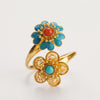 Vintage Style Sterling Silver Double Flower Turquoise Ring