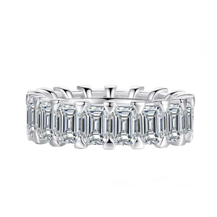 Eternity Emerald Cut Sterling Silver Wedding Band