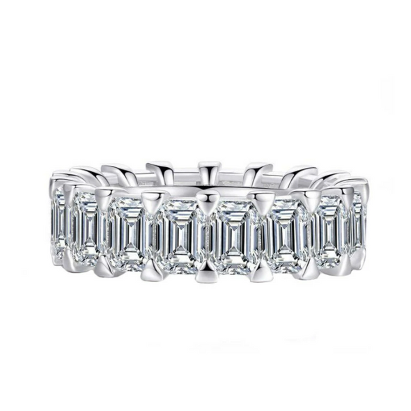 Eternity Emerald Cut Sterling Silver Wedding Band