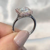 Two Tone Radiant Cut Halo Sterling Silver Engagement Ring