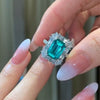 Vintage Green Emerald Cut 925 Sterling Silver Engagement Ring