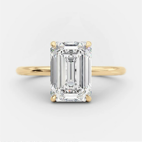 Emerald Cut Sterling Silver Solitaire Engagement Ring For Her