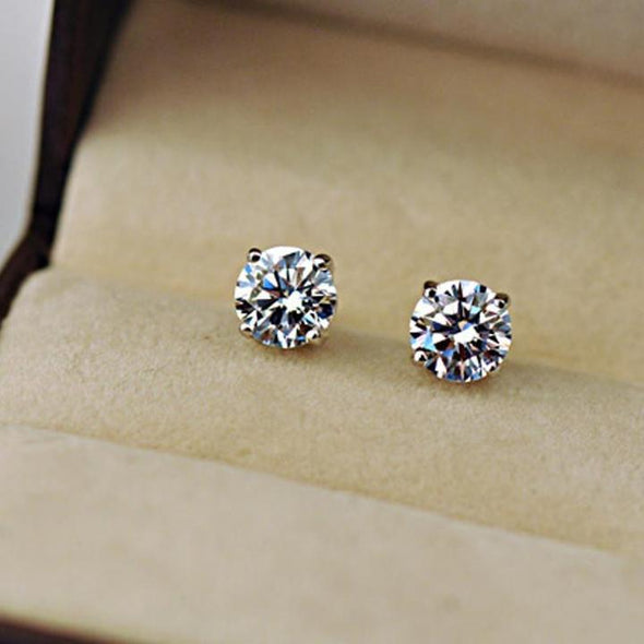 Classic Moissanite Stone 4 Prong Sterling Silver Stud Earrings