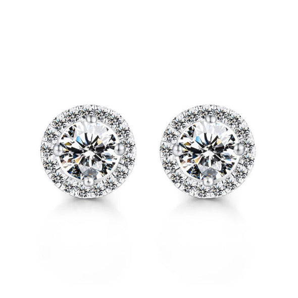 Classic Round Cut Stud Earrings In Sterling Silver