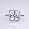 3.2 Carat Cushion Cut Halo Engagement Ring In Sterling Silver