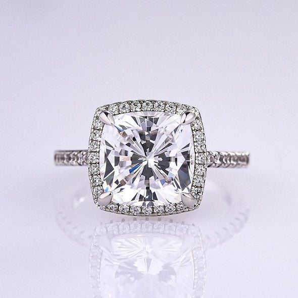 3.2 Carat Cushion Cut Halo Engagement Ring In Sterling Silver