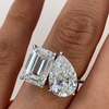 Unique Double-Stone Design Pear Cut & Emerald Cut Engagement Ring