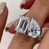 Unique Double-Stone Design Pear Cut & Emerald Cut Engagement Ring