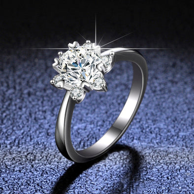 Sale Elegant 1ct D Color VVS1 Moissanite Snowflake Sterling Silver Ring