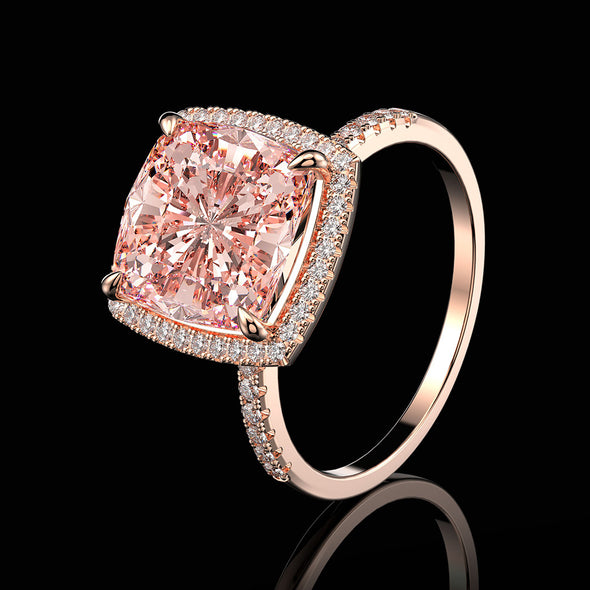 Handmade Cushion Cut Rose Golden Tone Engagement Ring In Sterling Silver