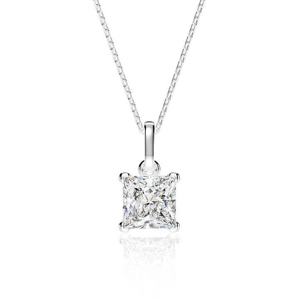 Mossanite Princess Cut Sterling Silver Pendant Necklace