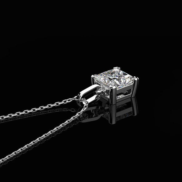 Mossanite Princess Cut Sterling Silver Pendant Necklace