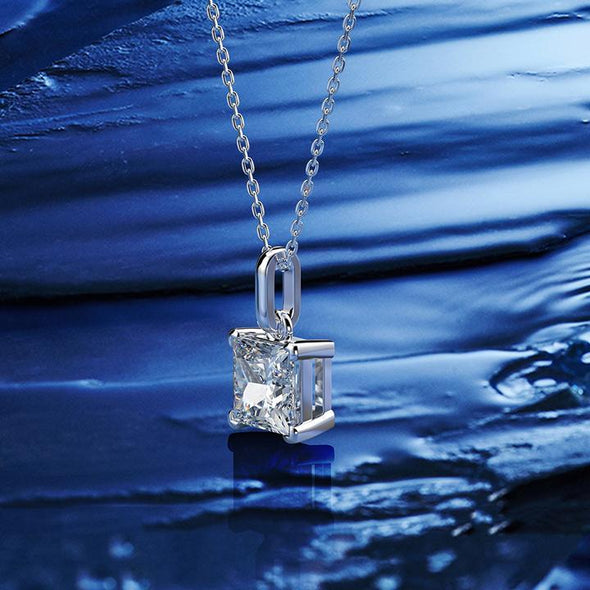 Mossanite Princess Cut Sterling Silver Pendant Necklace