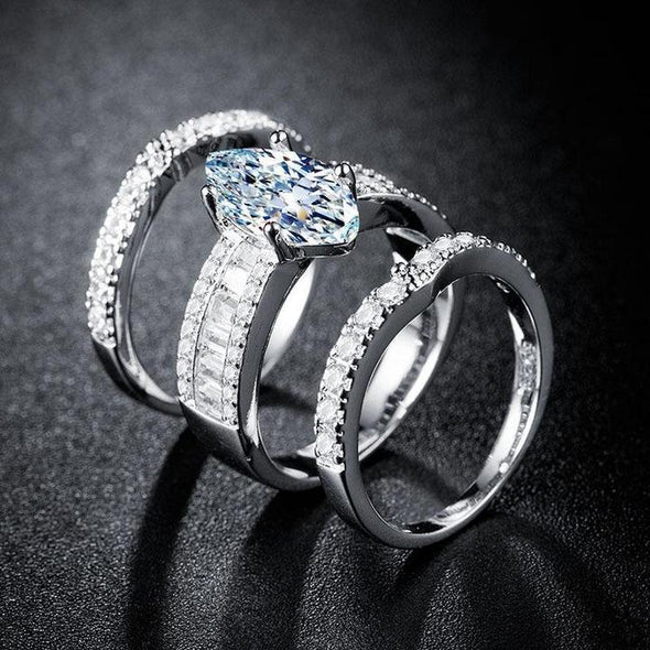 Highly Recommended! | Amazing Marquise Cut 3 Band Bridal Set