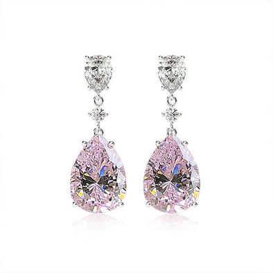 Ethnic Style Pink Pear Cut Drop Earrings