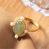 Vintage Sterling Silver Oval Jade Pearl Ring