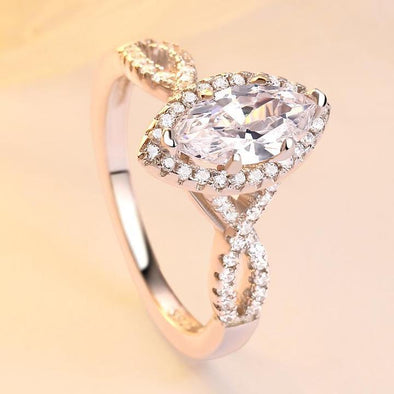 Marquise Cut Halo Split Shank Engagement Ring