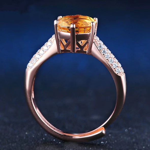 Natural Citrine Open Cuff Engagement Ring In Rose Golden Tone