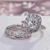 3PCS Halo Cushion Cut Sterling Silver Wedding Bridal Set