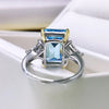 Emerald Cut Sky Blue Gemstone Three Stone Sterling Silver Engagement Ring