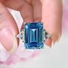 Emerald Cut Sky Blue Gemstone Three Stone Sterling Silver Engagement Ring