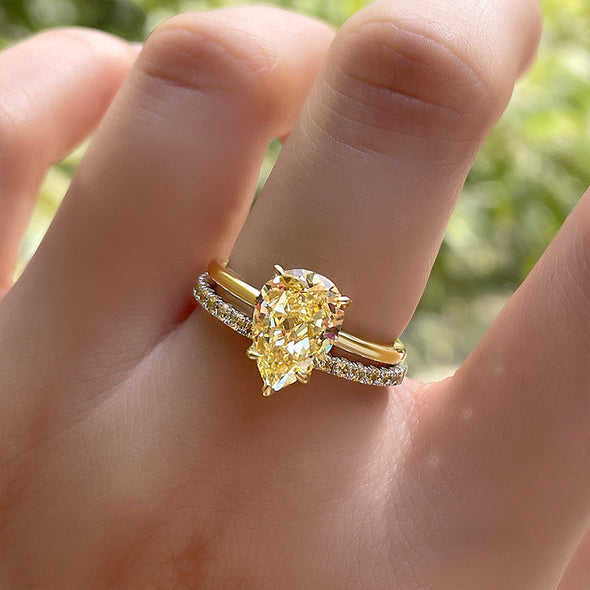 Golden Tone Pear Cut Yellow Gemstone Sterling Silver Wedding Bridal Set