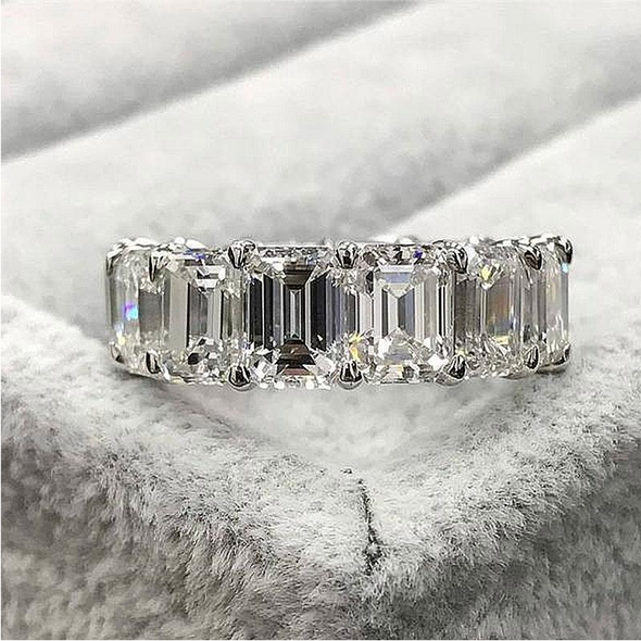 Eternity Emerald Cut Sterling Silver Wedding Band