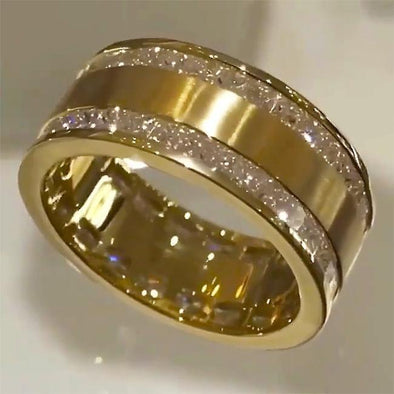 Princess Cut Gender Neutral Silver And Golden Tone Wedding Band