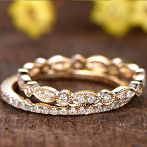 2pcs Golden Tone Art Decor Eternity Stackable Wedding Band