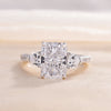 Radiant Cut Three Stone Engagement Ring With Two Heart Cut Side Stones