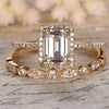 Luxury Golden Tone Halo Emerald Cut Sterling Silver Bridal Set