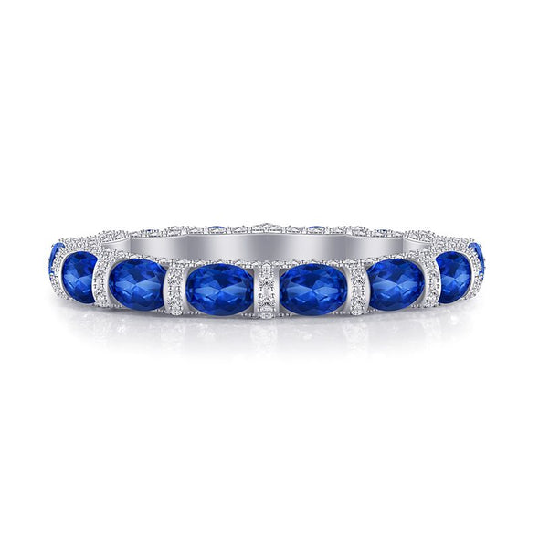 Oval Cut Cornflower Sapphire Gem Eternity Wedding Band