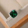 Halo Cushion Cut Emerald Green Sterling Silver Engagement Ring