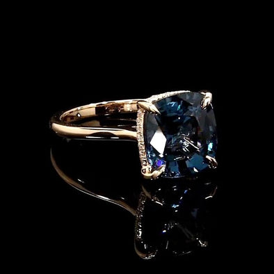 4.0CT Rose Gold Cushion Cut Blue Sapphire Sterling Silver Engagement Ring