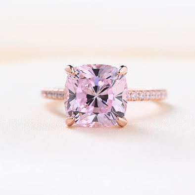 Rose Golden Pink Cushion Cut Halo Engagement Ring