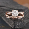 Rose Golden Twist Round Cut Wedding Set in Sterling Silver