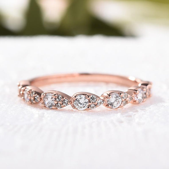 Rose Golden Tone Pear Design Stackable Wedding Band