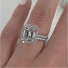 Halo Emerald Cut Sterling Silver Bridal Set with Side Stone Band