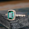 Vintage Halo Emerald Cut Sterling Silver Engagement Ring