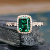 Vintage Halo Emerald Cut Sterling Silver Engagement Ring