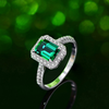 Emerald Green Halo Sterling Silver Engagement Ring