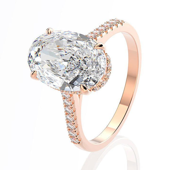 Rose Gold Oval Cut Sterling Silver Engagement Ring