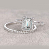 Halo Emerald Cut Sterling Silver Bridal Set with Side Stone Band