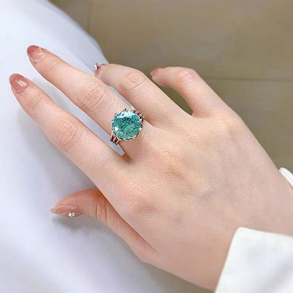 Unique Design Round Cut Green Stone Sterling Silver Engagement Ring