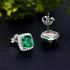 Retro Emeralds Cut Halo Stud Earrings in 18K Platinum Plated Sterling Silver