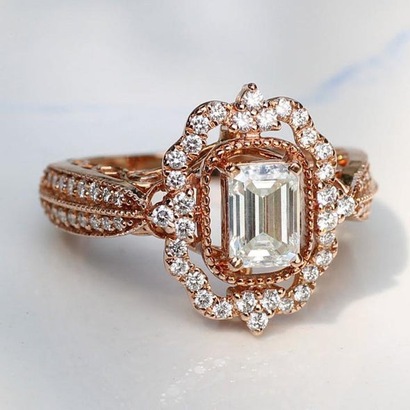 Vintage Hollow Design Emerald Cut Engagement Ring