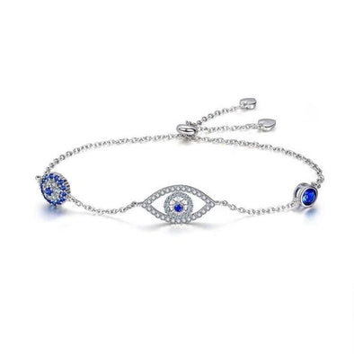 Lucky Blue Eye Design 925 Sterling Silver Slider Bracelet