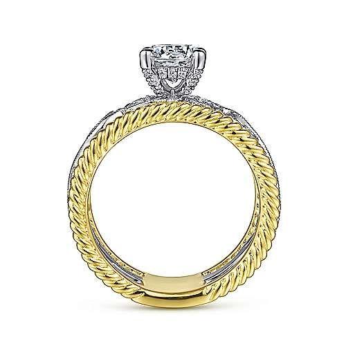 Two-tone Vintage Engraved Round Cut Engagement Ring